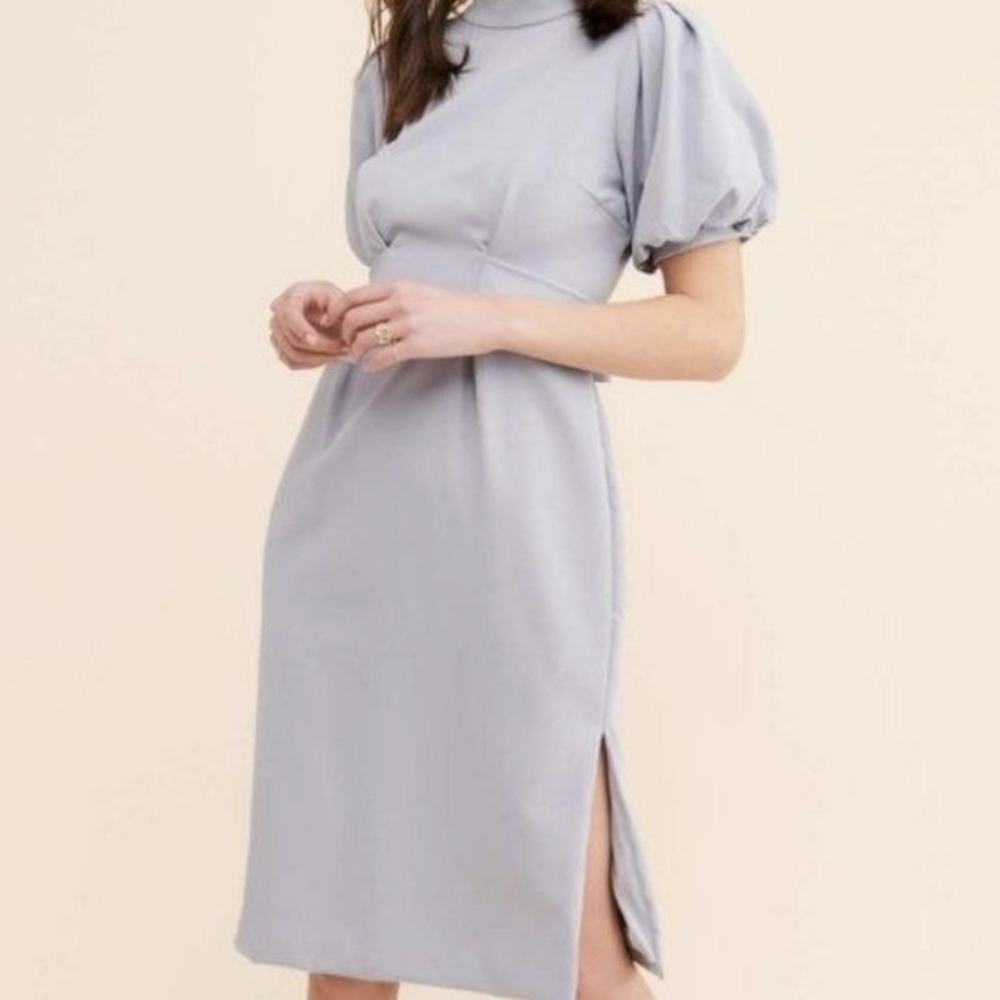 Caara Grey Fritz Puff Sleeve Empire Waist Dress Size Small